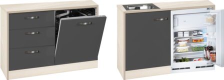 keukenblok 120cm op stelpoten met koelkast RAI-3366