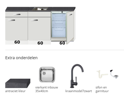 Keukenblok 180cm met inbouw vriezer RAI-4491