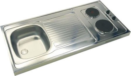 Keukenblok Vigo grjs-bruin met een la en wandkast en elec kookplaat 100 x 60 cm HRG-2022