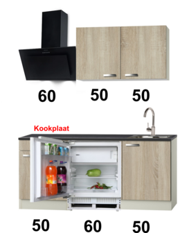 kleine keukenblok 160cm houtnerf incl inbouw koelkast RAI-4919