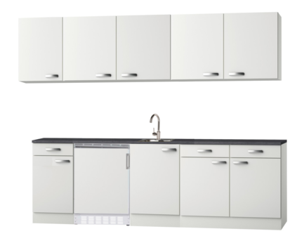 Keukenblok 240cm wit hoogglans incl inbouw apparatuur RAI-0132