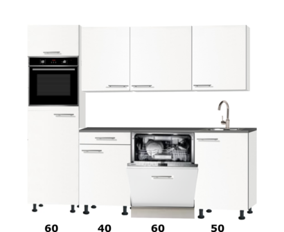 keukenblok 210cm wit mat met stelpoten en inbouw apparatuur RAI-3015