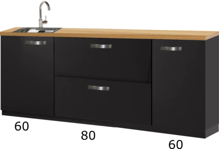 Kitchenette zwart 200cm met spoelbak RAI-4434