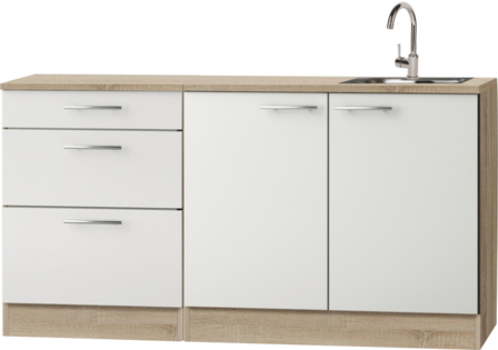 kitchenette 150cm met spoelbak wit-eiken RAI-443300