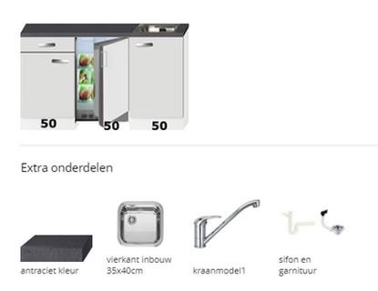 Keukenblok wit zijdeglans 150 cm koelkast en spoelbak RAI-885