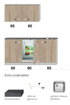 Keukenblok 180 houtnerf met inbouw koelkast RAI-990
