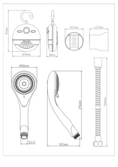 Handdoucheset met douche radio, chroom  antikalk nozzles  3 functies  douchekop: &Oslash; ca. 7 cm  flexibele metalen doucheslang, lengte: ca. 150 cm  hoogwaardig douche radio - batterijen niet meegelev