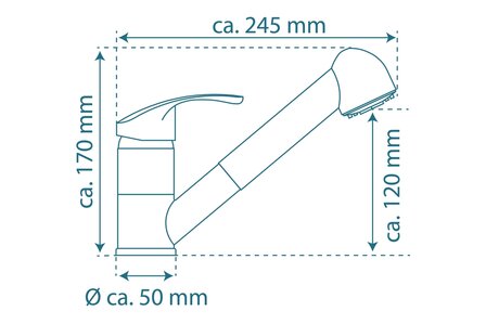 FALCON &eacute;&eacute;ngreepsmengkraan keuken met uittrekbare sproeier, chroom  uittrekbare, omstelbare sproeier, 2 functies en met antikalk nozzles  90&deg; draaibereik  keramische schijven  geluidsarme, verwisse