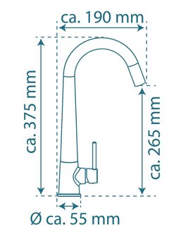 PISA &eacute;&eacute;ngreepsmengkraan keuken met ronde uitloop, chroom  elegante kraan met hoge ronde uitloop en draaibereik 150&deg;  keramische schijven  geluidsarme, verwisselbare 25 mm cartouche  mousseur CASCA