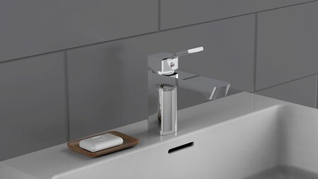 STILO &eacute;&eacute;ngreepsmengkraan wastafel, chroom   keramische schijven  geluidsarme, verwisselbare 35 mm-cartouche  flexibele metalen aansluitslangen 400 mm volgens DVGW/ W270, KTW-A  1 &frac14; (&Oslash; ca. 4 cm) p