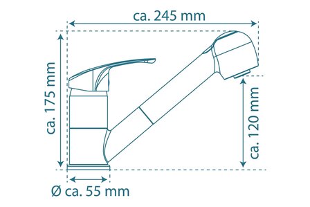 DIZIANI &eacute;&eacute;ngreepsmengkraan keuken met uittrekbare sproeier, chroom  uittrekbare, omstelbare sproeier, 2 functies en met antikalk nozzles  90&deg; draaibereik  keramische schijven  geluidsarme, verwiss