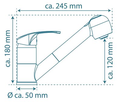 DIZIANI &eacute;&eacute;ngreepsmengkraan keuken met uittrekbare sproeier, lage druk, chroom  lage druk kraan - alleen geschikt voor lage druk boilers/kleine accumulatoren (onder wastafel model)  draaibare uitloop