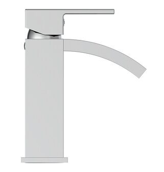 CASCATA &eacute;&eacute;ngreepsmengkraan wastafel met watervaluitloop, chroom  keramische schijven  geluidsarme, verwisselbare 35 mm cartouche  flexibele metalen aansluitslangen  1 &frac14;&quot; (&Oslash; ca. 4 cm) kunststof-afv