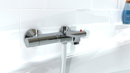 VICO thermostatische mengkraan bad, chroom  &frac12;&quot; (&Oslash; ca. 1,9 cm) keramisch ventiel bovenstuk  uitwisselbaar thermostaat element  temperatuurschaal met veiligheidsstop op 38&deg;C  &frac12;&quot; (&Oslash; ca. 1,9 cm) verbi