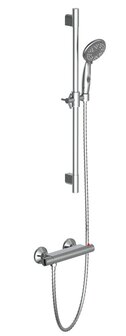 AQUA 2 SAVE doucheset met thermostatische mengkraan, chroom  antikalk nozzles  5 functies met knop voor watestop functie  douchekop: &Oslash; ca. 10 cm  douchestang van metaal, lengte: ca. 56 cm  flexib