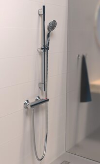 AQUA 2 SAVE doucheset met thermostatische mengkraan, chroom  antikalk nozzles  5 functies met knop voor watestop functie  douchekop: &Oslash; ca. 10 cm  douchestang van metaal, lengte: ca. 56 cm  flexib