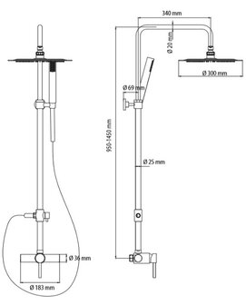 SUMATRA hoofddouche met &eacute;&eacute;ngreepsmengkraan douche, chroom  supervlakke hoofddouche met antikalk nozzles  hoofddouche, &Oslash; 31 cm  moderne handdouche met antikalk nozzles, (b x l) ca. 3 x 22 cm  in ho