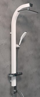 MADAGASKAR hoofddoucheset, wit-chroom  hoofdouche ca. 17,5 x 17,5 cm  moderne, hoekige handdouche met wandhouder  handdouche, (b x l) ca. 3,8 x 23,5 cm  lichaam van aluminium, lengte 120 cm  meta