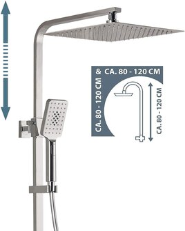 OCEAN douchesysteem met thermostatische mengkraan en glazen planchet, chroom-antraciet  super flat hoofddouche van roestvrij staal met antikalk nozzles, maat: ca. 30 x 30 cm  handdouche, 3 functies 