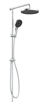 SAMOA RAIN hoofddouche set, chroom-antraciet  wellness hoofddouche, &Oslash; 26 cm  handdouche met 3 functies en met Push-Button  metalen douchestang in hoogte verstelbaar, ca. 74 -109 cm  Silverflex dou