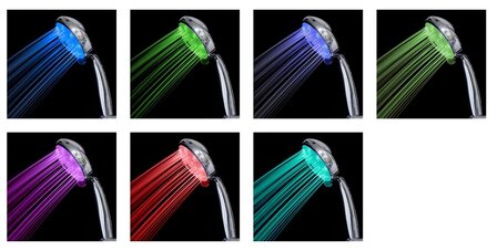 GALAXIS LED-handdouche, 3 functies, 7 kleuren, chroom  antikalk nozzles  3 functies  douchekop: &Oslash; ca. 11 cm  7 verschillende kleuren (groen  blauw  lichtgroen  paars  rood  lichtblauw  turko