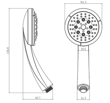 FABIA II handdouche, 5 functies, chroom  antikalk nozzles  5 selecteerbare jets  douchekop: &Oslash; ca. 10,5 cm   inclusief waterbesparende pakking - tot wel 50% minder water verbruik  &frac12;&quot; (&Oslash; ca. 1,9 cm
