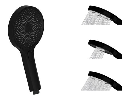 SAMOA RAIN handdouche, 3 functies, zwart mat  antikalk nozzles  3 selecteerbare jets  douchekop: &Oslash; ca. 13 cm  inclusief waterbesparende pakking - tot wel 50% minder water verbruik  &frac12;&quot; (&Oslash; ca. 1,9 