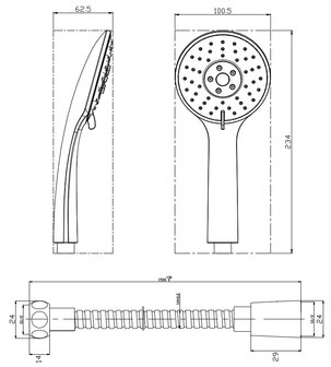 NAPOLI handdoucheset, 4 functies, chroom  antikalk nozzles  3 functies en waterstop functie  douchekop: &Oslash; ca. 8,5 cm  flexibele metalen doucheslang, lengte 150 cm  inclusief waterbesparende pakki