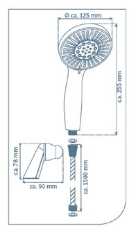 ADRIA wellness handdoucheset met wandhouder, 5 functies, chroom  antikalk nozzles  4 selecteerbare jets en waterstop functie  douchekop: &Oslash; ca. 12,5 cm  flexibele doucheslang van metaal, lengte ca.