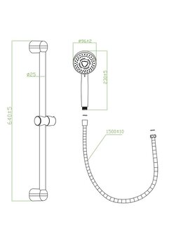 BARI doucheset, 3 functies, stang 60cm, chroom  antikalk nozzles  3 selecteerbare jets  douchekop: &Oslash; ca. 10 cm  stang van metaal, lengte: ca. 66 cm  flexibele doucheslang van metaal, ca. 150 cm 