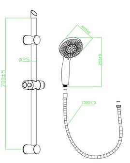 ADRIA doucheset, 5 functies, stang 63 cm, chroom  antikalk nozzles  4 selecteerbare jets en waterstop functie  douchekop: &Oslash; ca. 12,5 cm  stang van metaal, lengte: ca. 63 cm  wandbevestiging in ho