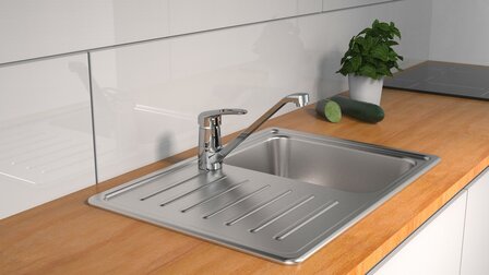 GRANDE &eacute;&eacute;ngreepsmengkraan keuken, chroom  kraan met verlengde uitloop en draaibereik 360&deg;  keramische schijven  geluidsarme, verwisselbare 40 mm-cartouche  flexibele metalen aansluitslangen volgen