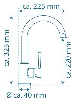 CORNWALL &eacute;&eacute;ngreepsmengkraan keuken met ronde uitloop, lage druk, chroom  lage druk kraan - alleen geschikt voor lage druk boilers/kleine accumulatoren (onder wastafel model)  met hoge ronde uitloop 