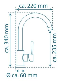 CORNWALL &eacute;&eacute;ngreepsmengkraan keuken met ronde uitloop, lage druk, mat zwart  lage druk kraan - alleen geschikt voor lage druk boilers/kleine accumulatoren (onder wastafel model)  met hoge ronde uitlo