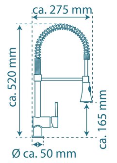 CORNWALL &eacute;&eacute;ngreepsmengkraan keuken met spiraalveer, lage druk, chroom  lage druk kraan - alleen geschikt voor lage druk boilers/kleine accumulatoren (onder wastafel model)  hoge ronde uitloop en 360