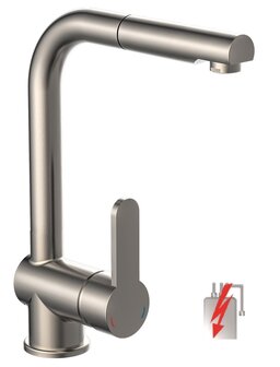 LONDON &eacute;&eacute;ngreepsmengkraan keuken,lage druk, met uittrekbare sproeier, roestvrij staal  lage druk kraan - alleen geschikt voor lage druk boilers/kleine accumulatoren (onder wastafel model)  hoge uitl