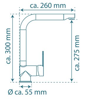 RIO &eacute;&eacute;ngreepsmengkraan keuken met hoge uitloop, roestvrij staal look  elegante kraan met hoge uitloop en draaibereik 360&deg;  cold-start functie - koud water bij greep in de middelste stand  keramisch