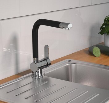 RIO &eacute;&eacute;ngreepsmengkraan keuken met hoge uitloop, chroom/mat zwart  elegante kraan met hoge uitloop en draaibereik 360&deg;  cold-start functie - koud water bij greep in de middelste stand  keramische sc