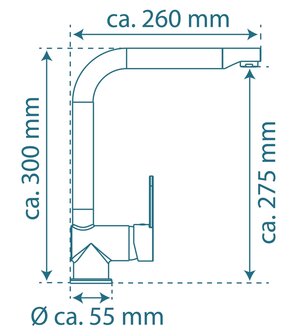 RIO &eacute;&eacute;ngreepsmengkraan keuken met hoge uitloop, RVS /wit mat  elegante kraan met hoge uitloop en draaibereik 360&deg;  cold-start functie - koud water bij greep in de middelste stand  keramische schijv