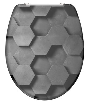 Duroplast WC-bril GREY HEXAGONS met soft-close en quick-release