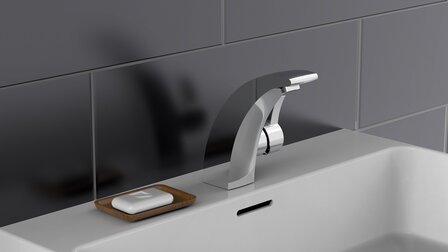PANAMA &eacute;&eacute;ngreepsmengkraan wastafel, chroom  keramische schijven  geluidsarme, verwisselbare 35 mm-cartouche  flexibele metalen aansluitslangen volgens DVGW/KTW-A  zijdelingse metalen greep  garan