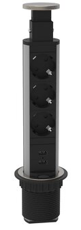 E1 inschuifbare stekkerdoos, 3-voudig stopcontact en 2 x USB   inbouw stekkerdoos geschikt voor keuken, woonkamer en kantoor  multifunctionele stekkerdoos met 3 standaard stopcontacten, 2 USB-poorte