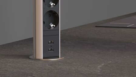 E1 inschuifbare stekkerdoos, 3-voudig stopcontact en 2 x USB   inbouw stekkerdoos geschikt voor keuken, woonkamer en kantoor  multifunctionele stekkerdoos met 3 standaard stopcontacten, 2 USB-poorte