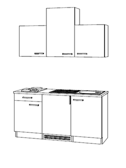 Minikeuken 150 cm, onderbouwkoelkast, Inbouwkookplaat met 2 kookplaaten edelstaal 1501-9 