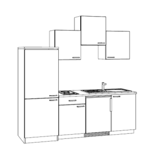 Minikeuken 210 cm, onderbouwkoelkast, Inbouwkookplaat met 2 kookplaaten edelstaal 2100-9