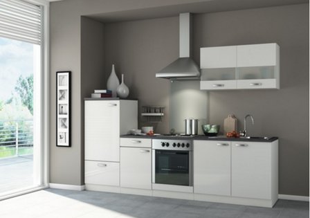 Kitchenette 270 cm Hoogglans wit incl. Inbouwapparatuur OPTI-225