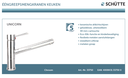 UNICORN &eacute;&eacute;ngreepsmengkraan keuken, chroom RAI-80