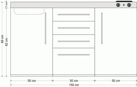 MPS4 150 Zwart mat met koelkast en 4 ladekasten RAI-9537