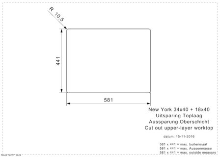 Spoelbak vierhoekig NEW YORK 34X40+18X40 (L) INTEGRATED RAI-9432 