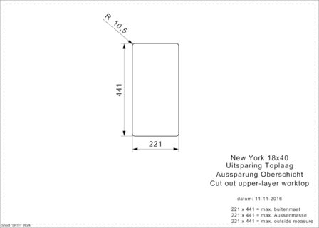 spoelbak vierhoekig NEW YORK 18X40 (L) INTEGRATED RAI-473